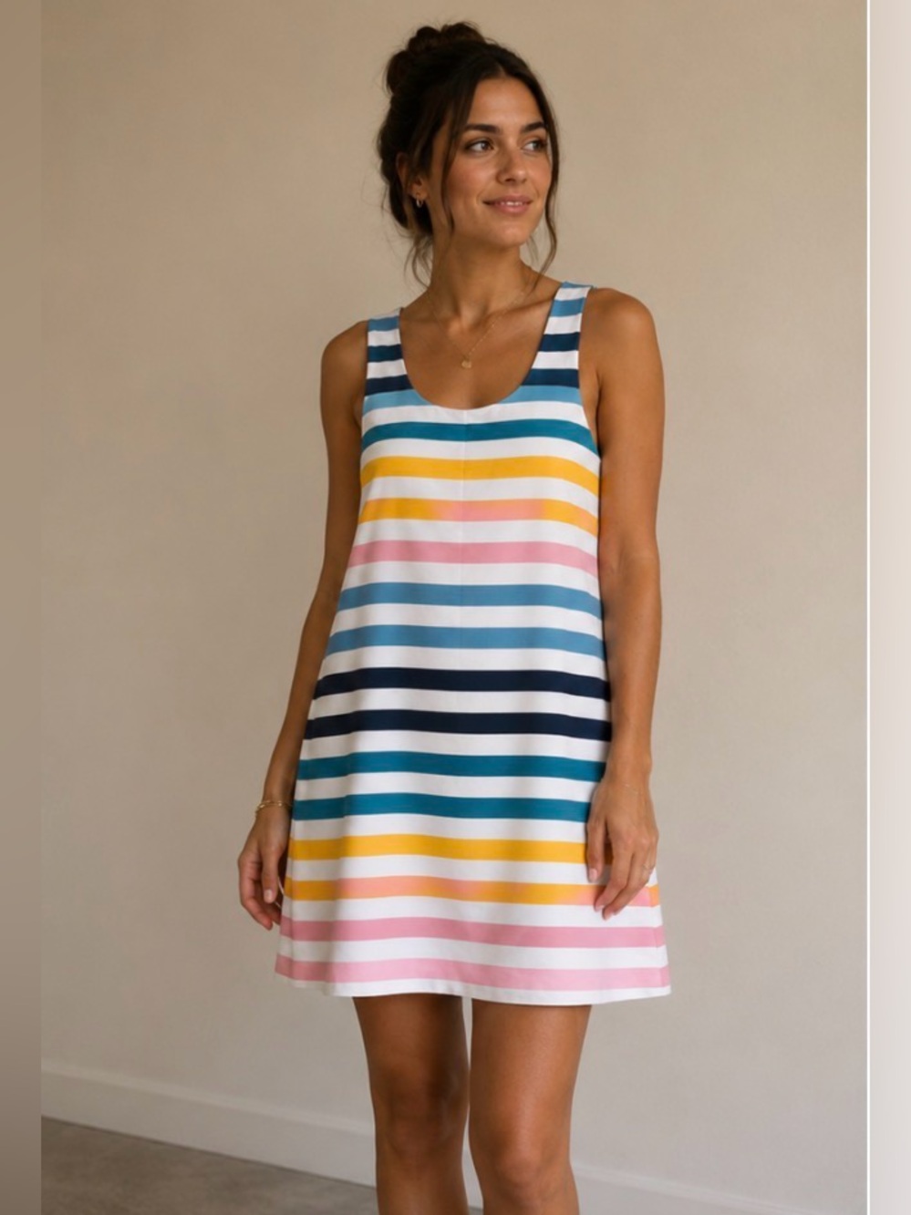 Zara Trafaluc Colorblock Stripe A-Line Mini Dress Sz XS Retro Pastel Scoop Back